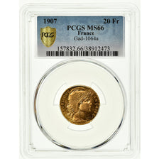 Moeda, França, Marianne, 20 Francs, 1907, Paris, PCGS, MS66, MS(65-70)