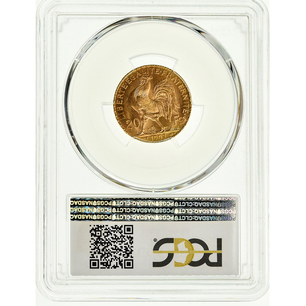 Moeda, França, Marianne, 20 Francs, 1907, Paris, PCGS, MS66, MS(65-70)