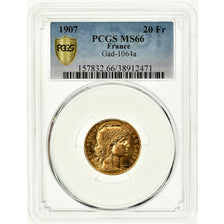 Moneda, Francia, Marianne, 20 Francs, 1907, Paris, PCGS, MS66, FDC, Oro, KM:857