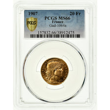 Coin, France, Marianne, 20 Francs, 1907, Paris, PCGS, MS66, MS(65-70), Gold