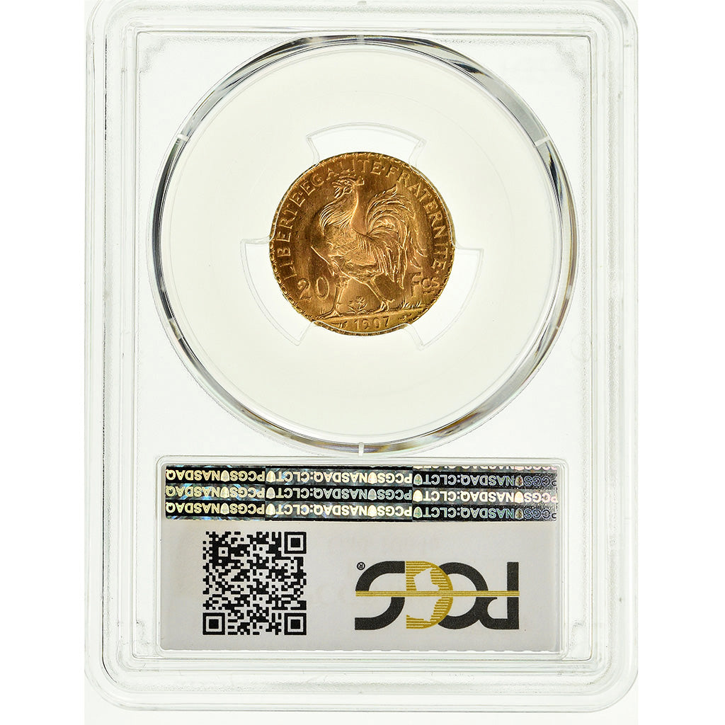 Coin, France, Marianne, 20 Francs, 1907, Paris, PCGS, MS66, MS(65-70), Gold