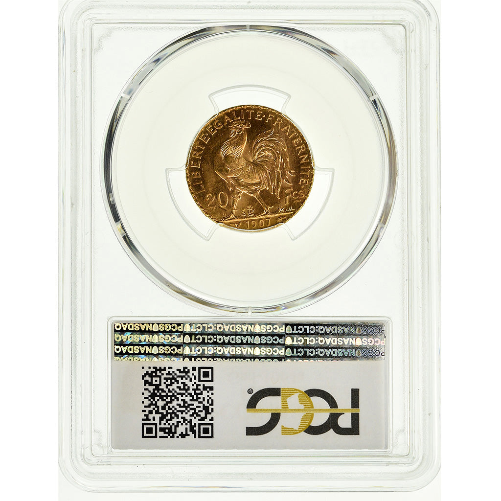 Coin, France, Marianne, 20 Francs, 1907, Paris, PCGS, MS66, MS(65-70), Gold