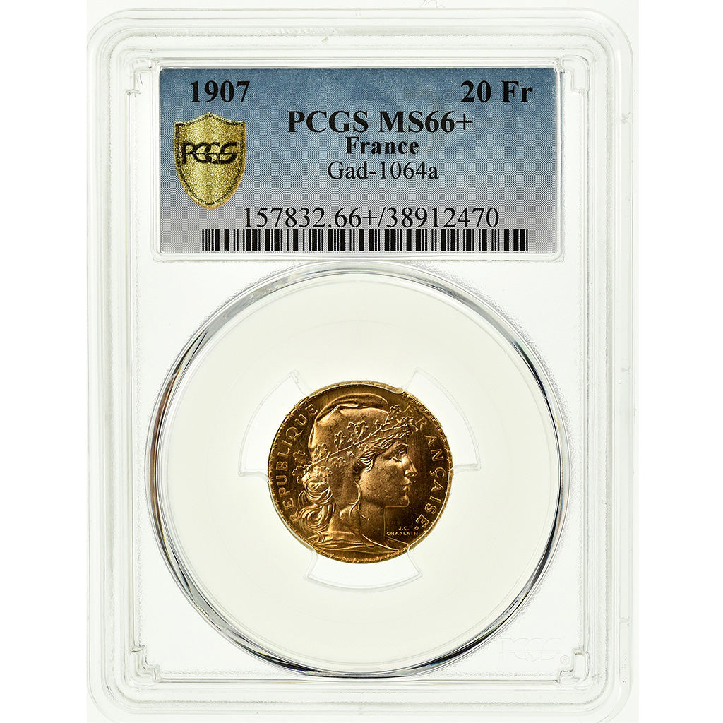 Coin, France, Marianne, 20 Francs, 1907, Paris, PCGS, MS66+, Gold, KM:857