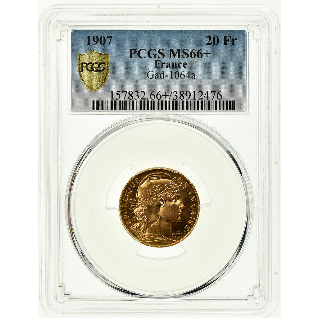 Coin, France, Marianne, 20 Francs, 1907, Paris, PCGS, MS66+, Gold, KM:857