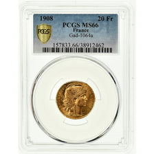 Monnaie, France, Marianne, 20 Francs, 1908, PCGS, MS66, Or, Gadoury:1064a