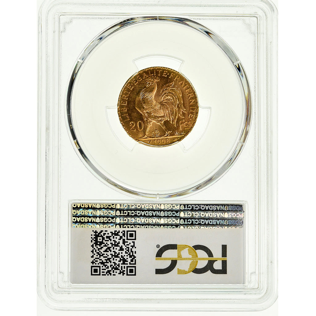 Monnaie, France, Marianne, 20 Francs, 1908, PCGS, MS66, Or, Gadoury:1064a