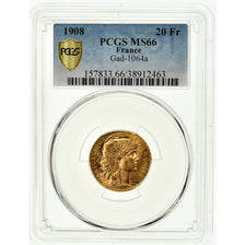Monnaie, France, Marianne, 20 Francs, 1908, PCGS, MS66, Or, Gadoury:1064a