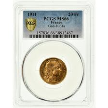 Coin, France, Marianne, 20 Francs, 1911, PCGS, MS66, Gold, KM:857, graded