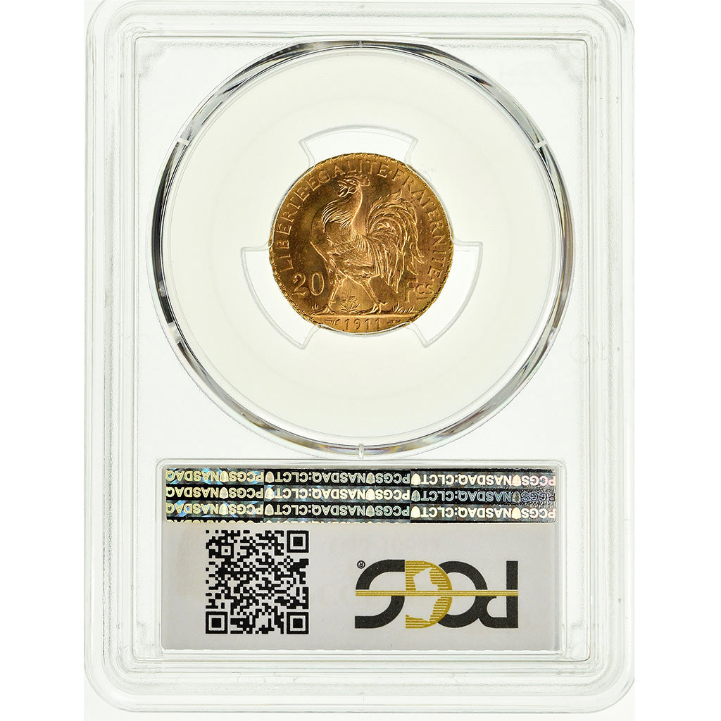Coin, France, Marianne, 20 Francs, 1911, PCGS, MS66, Gold, KM:857, graded