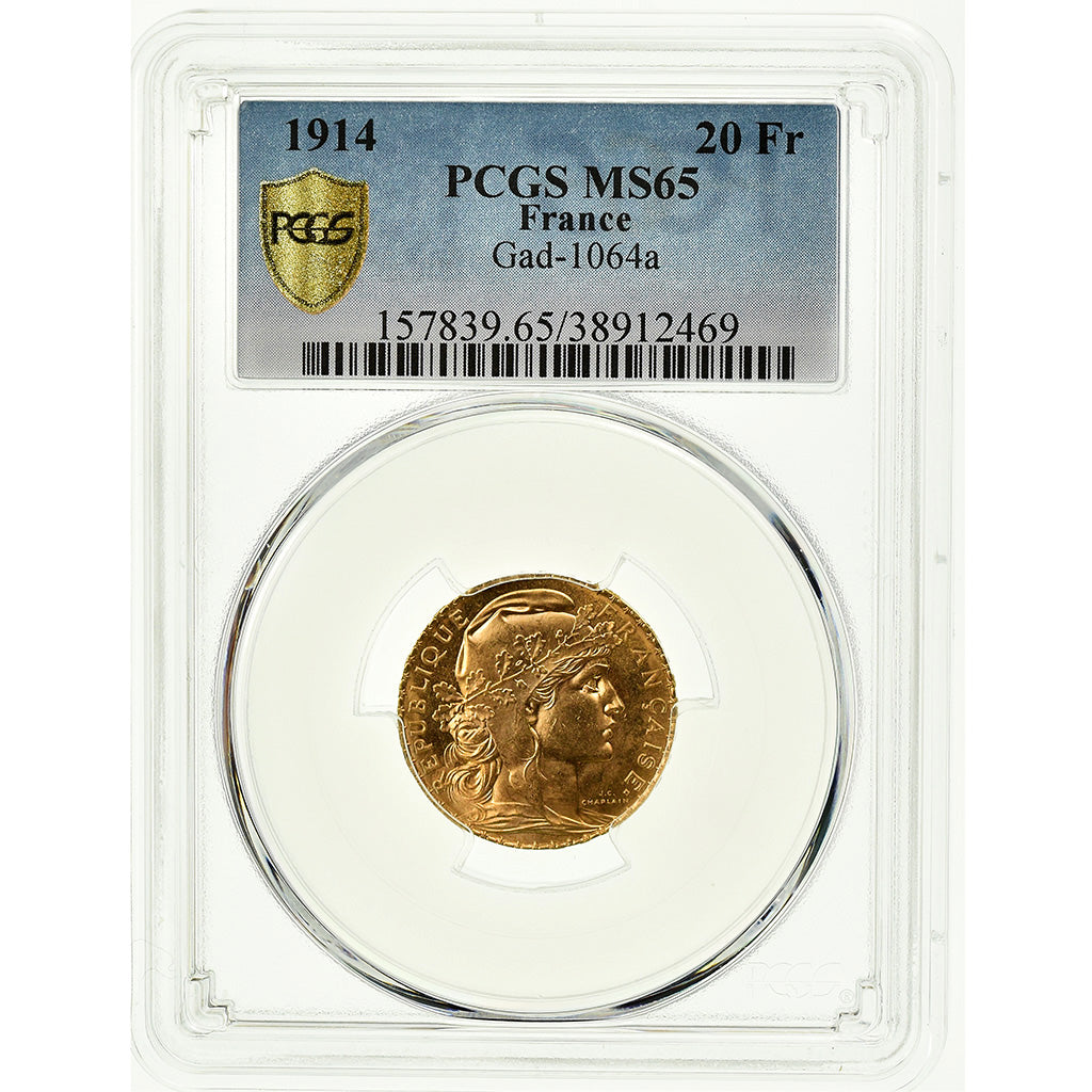 Monnaie, France, Marianne, 20 Francs, 1914, PCGS, MS65, Or, Gadoury:1064a