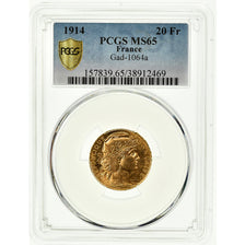 Monnaie, France, Marianne, 20 Francs, 1914, PCGS, MS65, Or, Gadoury:1064a