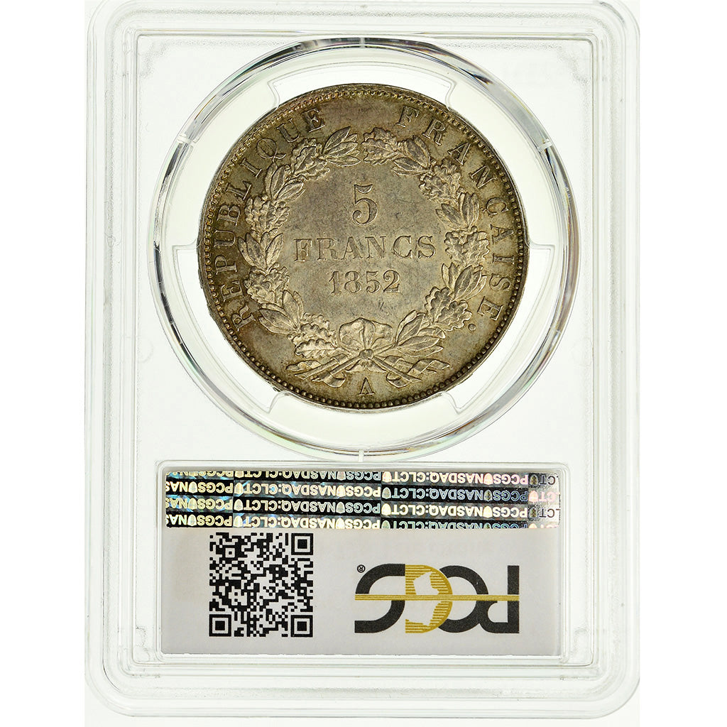 Coin, France, Napoléon III, 5 Francs, 1852, Paris, PCGS, MS63, Silver