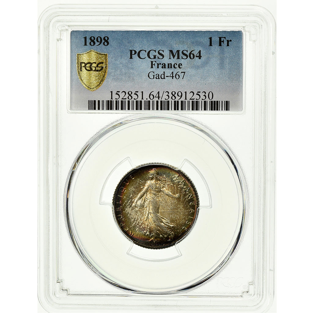 Moneta, Francia, Semeuse, Franc, 1898, Paris, PCGS, MS64, Argento, KM:844.1