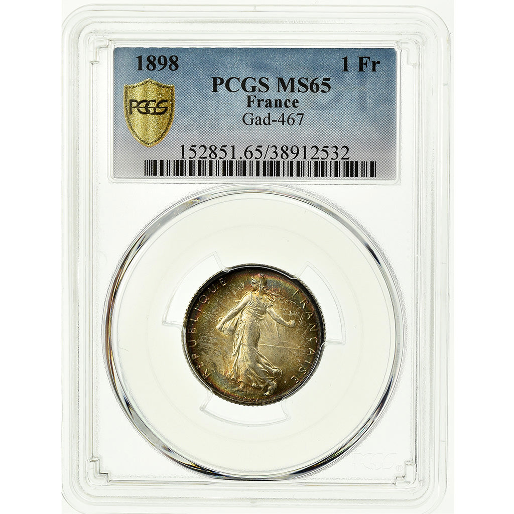 Coin, France, Semeuse, Franc, 1898, Paris, PCGS, MS65, Silver, KM:844.1, graded