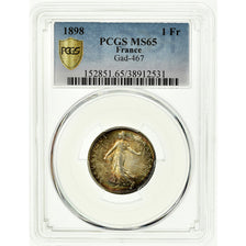 Coin, France, Semeuse, Franc, 1898, Paris, PCGS, MS65, Silver, KM:844.1, graded