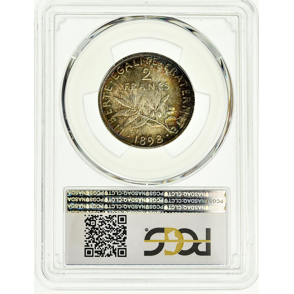 Coin, France, Semeuse, 2 Francs, 1898, Paris, PCGS, MS64, Silver, KM:845.1