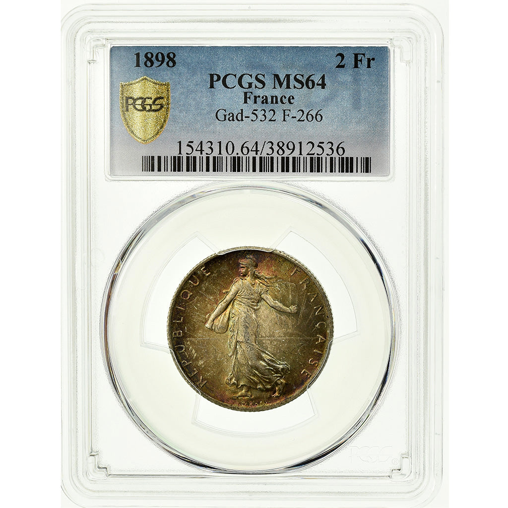 Coin, France, Semeuse, 2 Francs, 1898, Paris, PCGS, MS64, Silver, KM:845.1