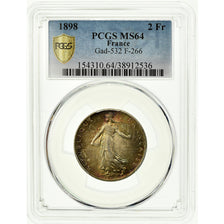 Coin, France, Semeuse, 2 Francs, 1898, Paris, PCGS, MS64, Silver, KM:845.1