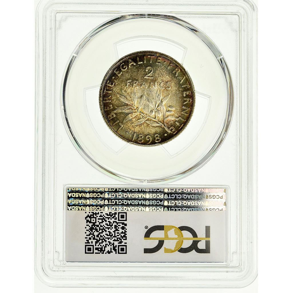 Coin, France, Semeuse, 2 Francs, 1898, Paris, PCGS, MS64, Silver, KM:845.1