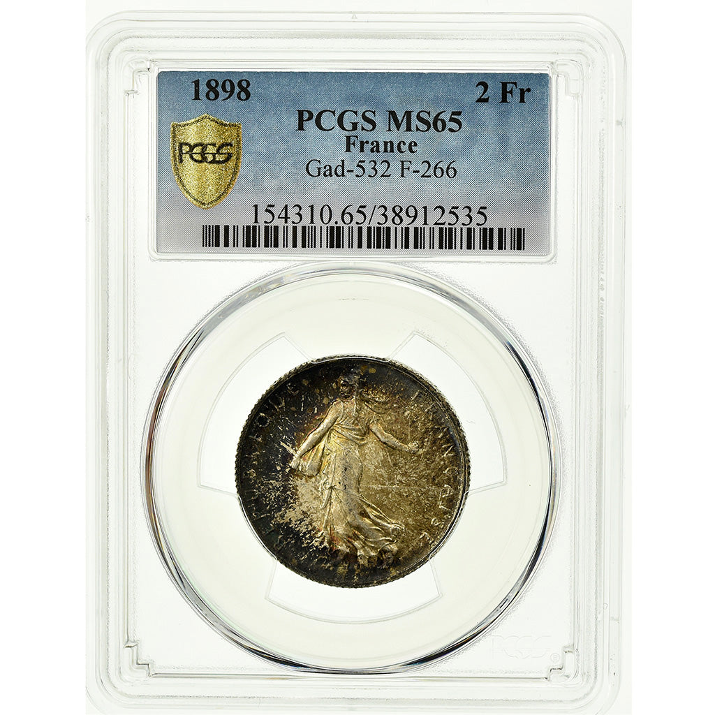 Coin, France, Semeuse, 2 Francs, 1898, Paris, PCGS, MS65, Silver, KM:845.1
