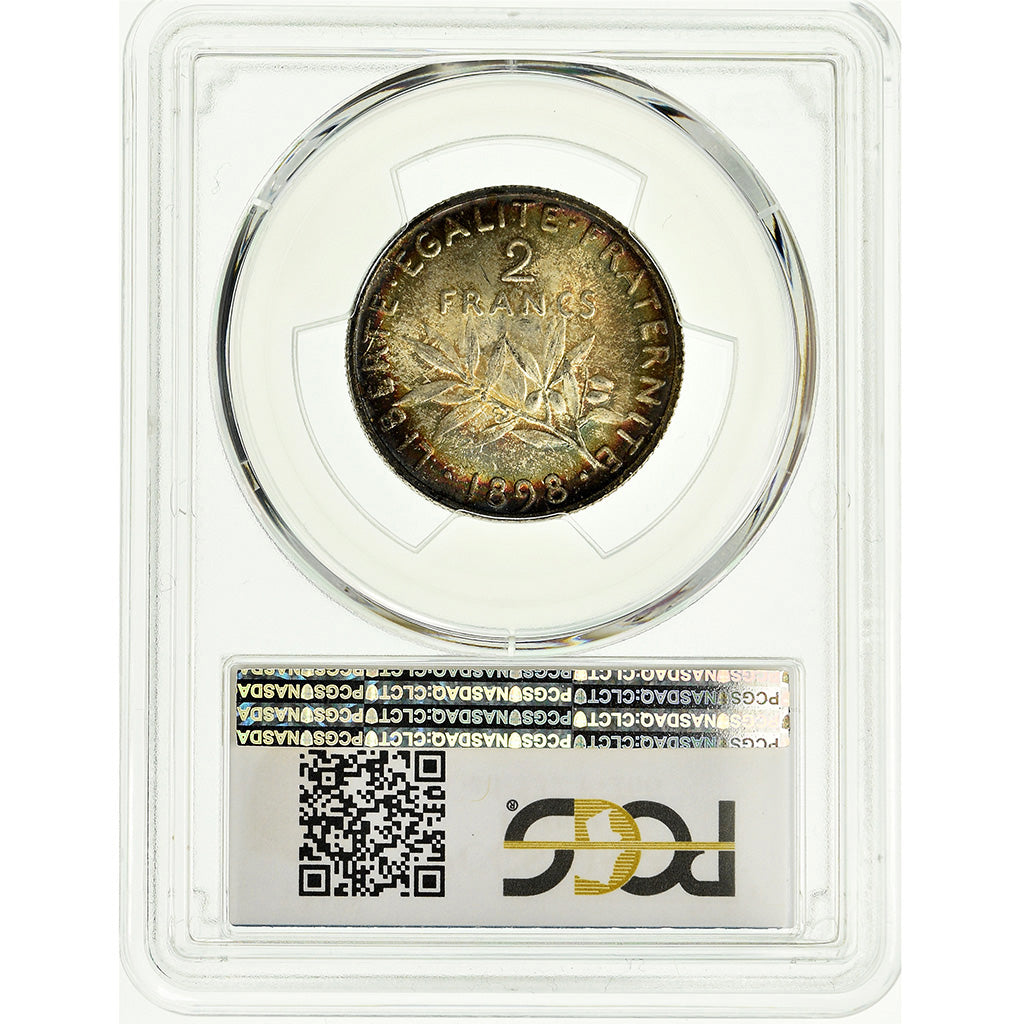 Coin, France, Semeuse, 2 Francs, 1898, Paris, PCGS, MS65, Silver, KM:845.1