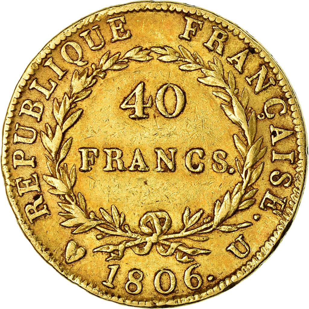 Moneta, Francia, Napoléon I, 40 Francs, 1806, Torino, MB+, Oro, KM:675.5