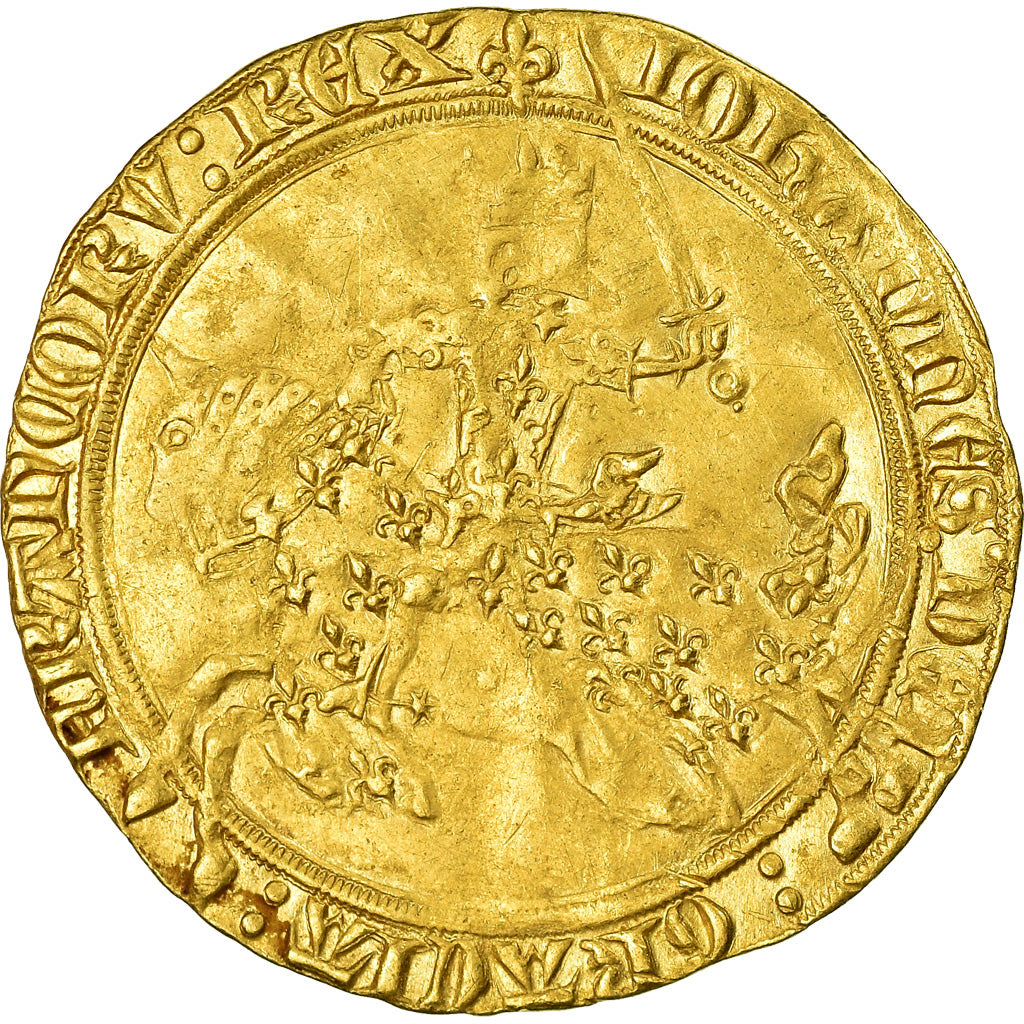 Moneta, Francia, Jean II le Bon, Franc à cheval, BB+, Oro, Duplessy:294