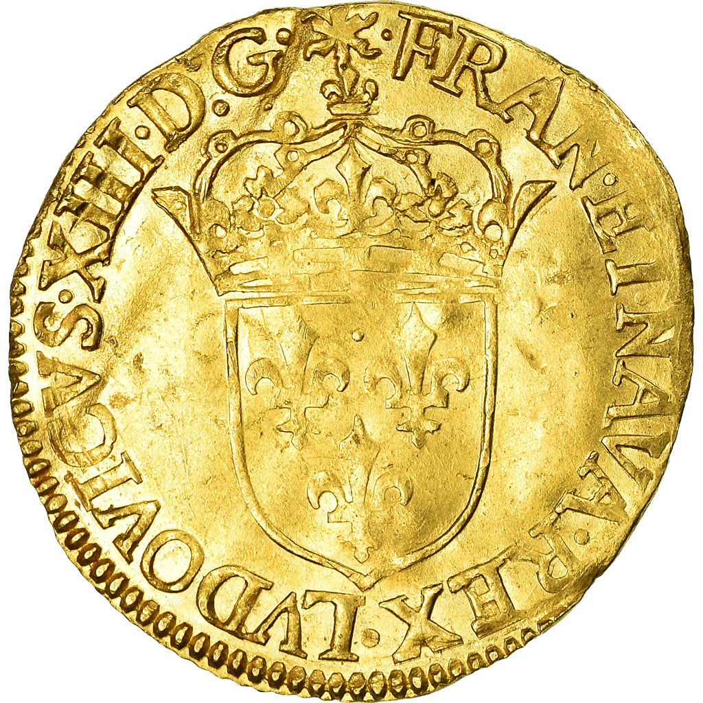 Moneda, Francia, Louis XIII, Ecu d'or, 1632, Rouen, MBC, Oro, KM:51