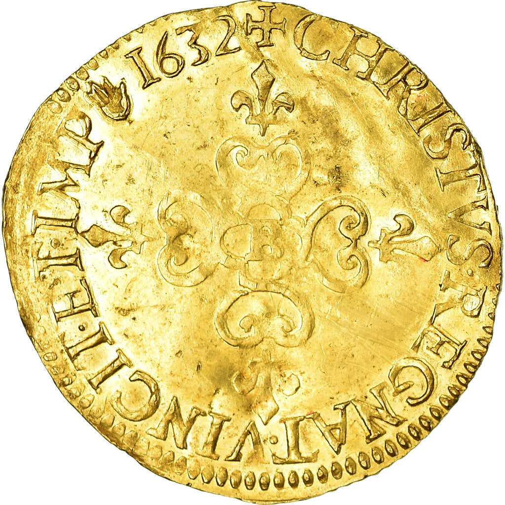 Moneda, Francia, Louis XIII, Ecu d'or, 1632, Rouen, MBC, Oro, KM:51