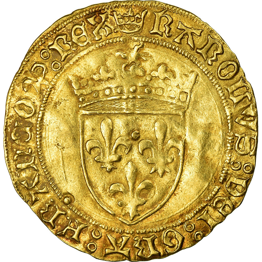 Moneta, Francia, Charles VIII, Ecu d'or, Rouen, BB+, Oro, Duplessy:575
