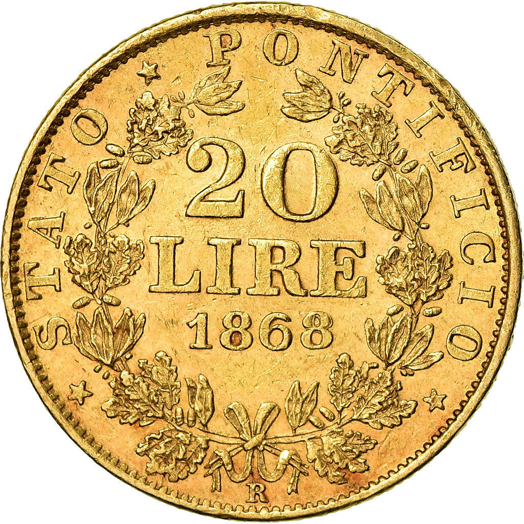Münze, Italien Staaten, PAPAL STATES, Pius IX, 20 Lire, 1868, Roma, SS, Gold