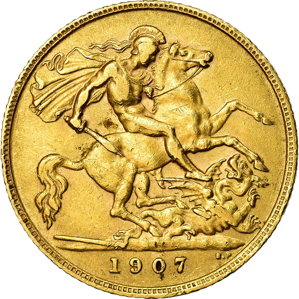 Coin, Great Britain, Edward VII, 1/2 Sovereign, 1907, EF(40-45), Gold, KM:804