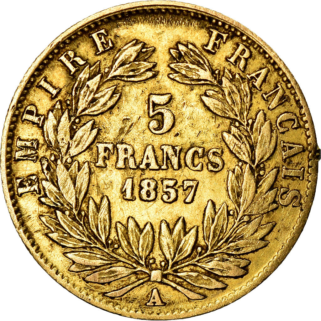 Munten, Frankrijk, Napoleon III, 5 Francs, 1857, Paris, FR+, Goud, KM:787.1