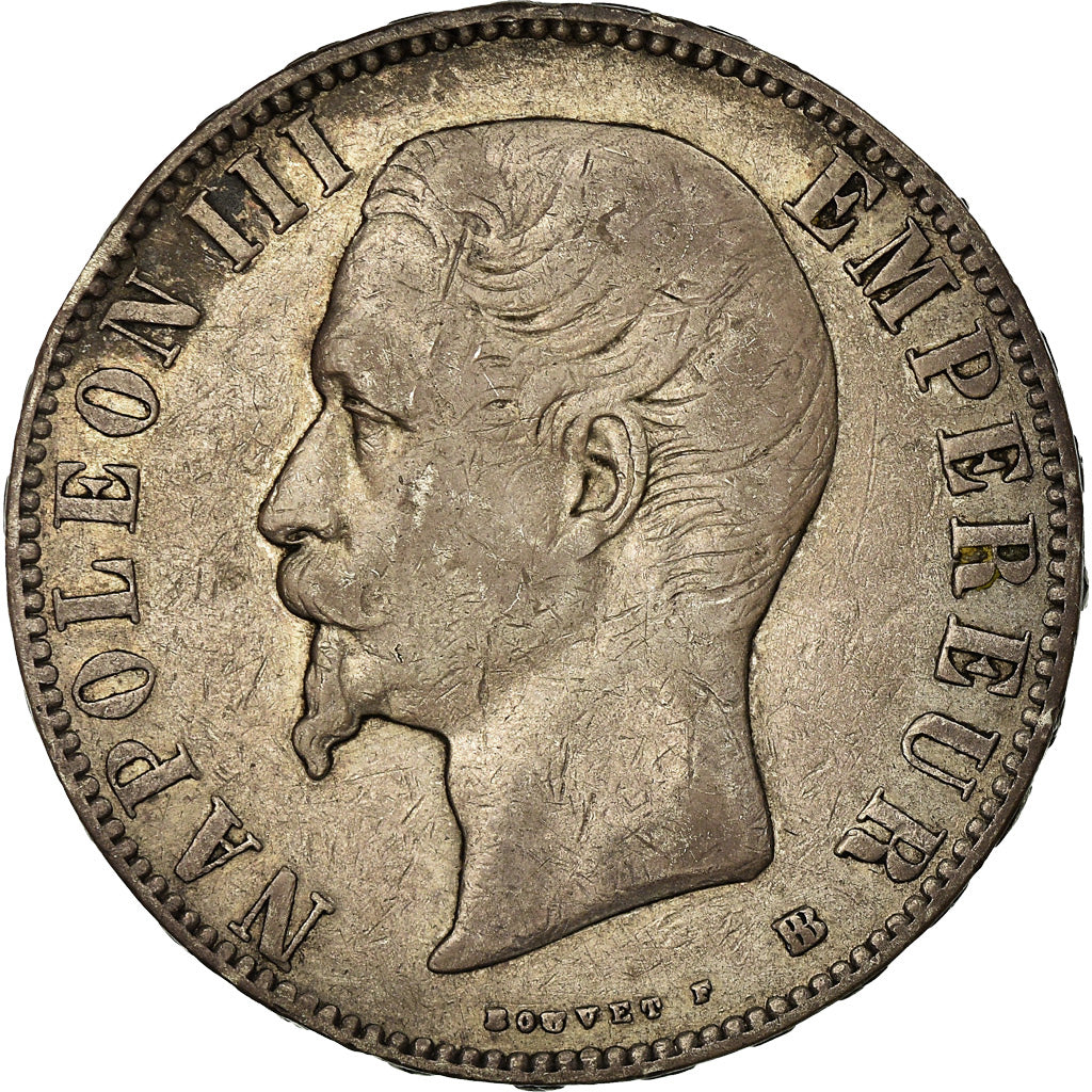Moneda, Francia, Napoleon III, Napoléon III, 5 Francs, 1856, Strasbourg, BC+