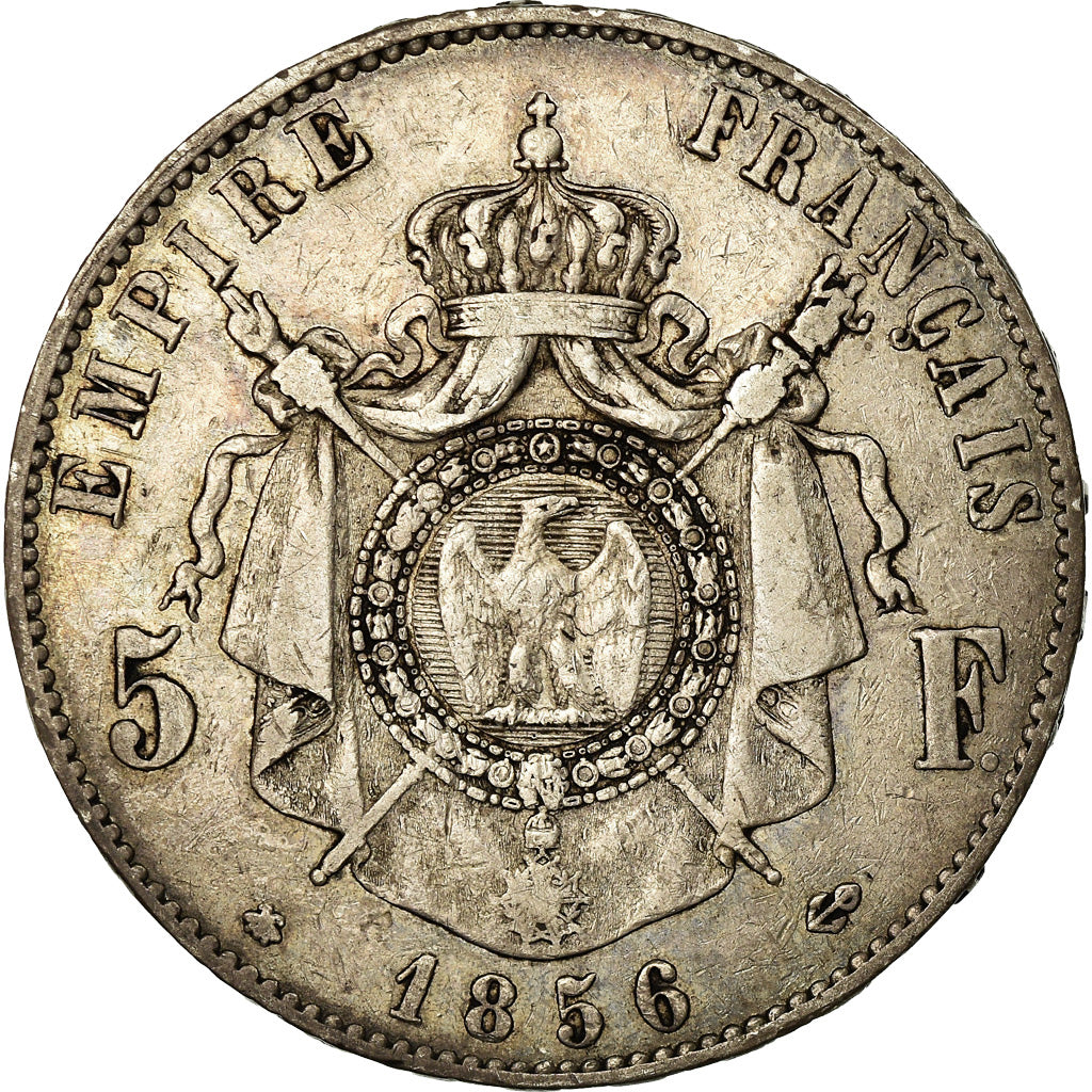 Moneda, Francia, Napoleon III, Napoléon III, 5 Francs, 1856, Strasbourg, BC+