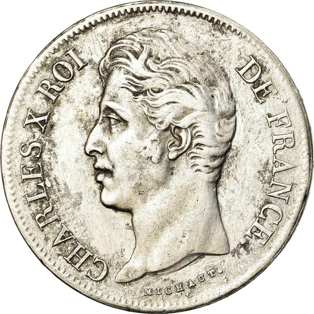Moneta, Francia, Charles X, 5 Francs, 1827, Lille, MB, Argento, KM:728.13