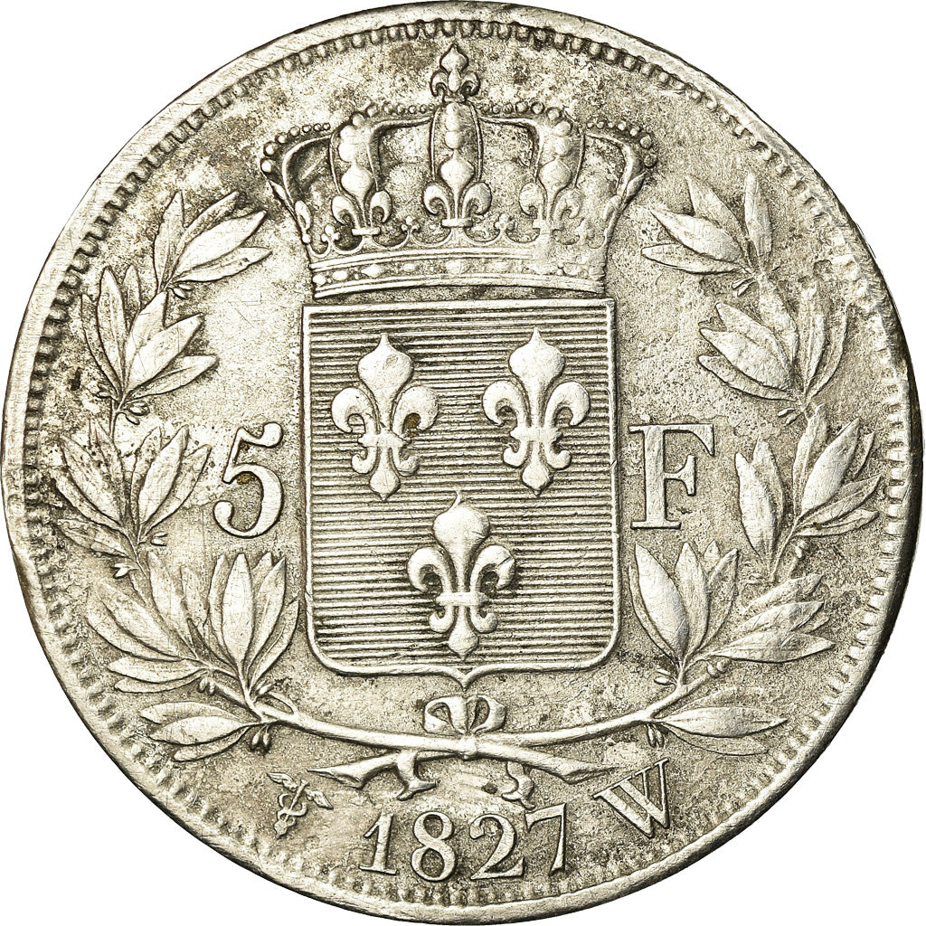 Moneta, Francia, Charles X, 5 Francs, 1827, Lille, MB, Argento, KM:728.13