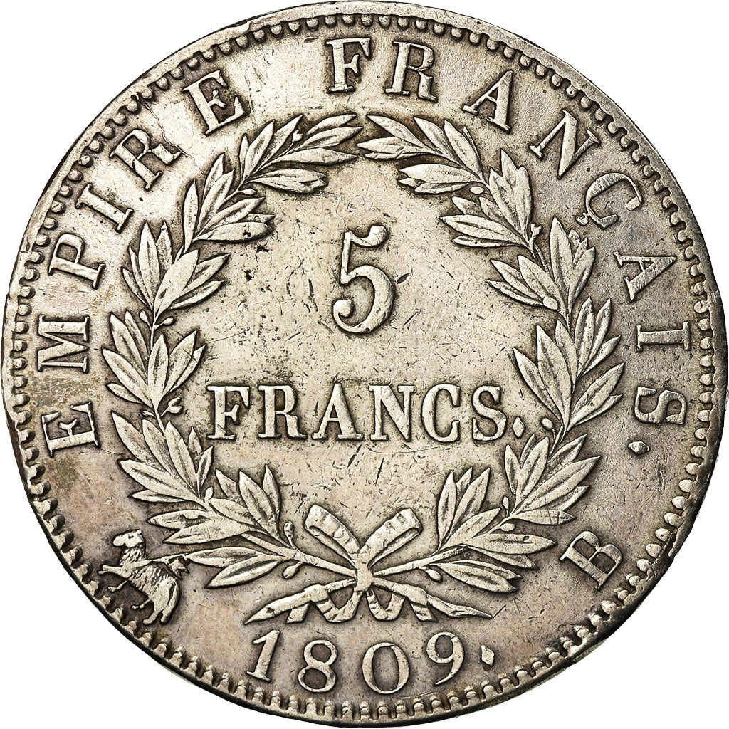 Coin, France, Napoléon I, 5 Francs, 1809, Rouen, EF(40-45), Silver, KM:694.2