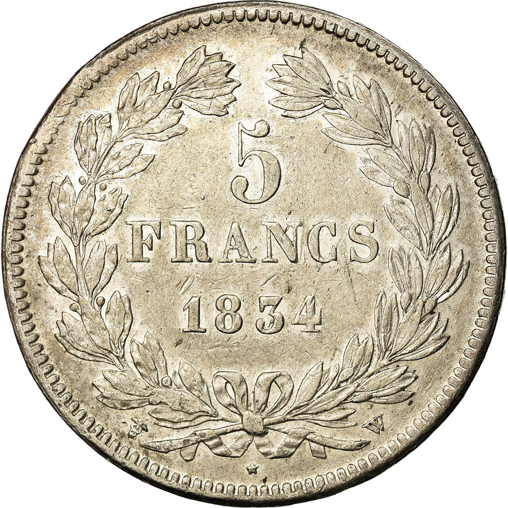 Coin, France, Louis-Philippe, 5 Francs, 1834, Lille, EF(40-45), Silver