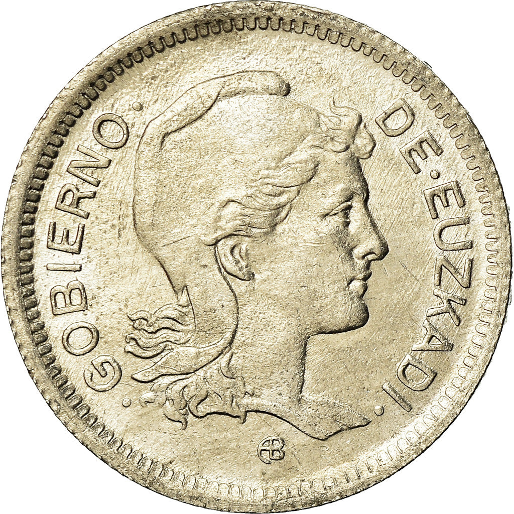 Coin, SPAIN CIVIL WAR, EUZKADI, Peseta, 1937, Brussels, MS(63), Nickel, KM:1