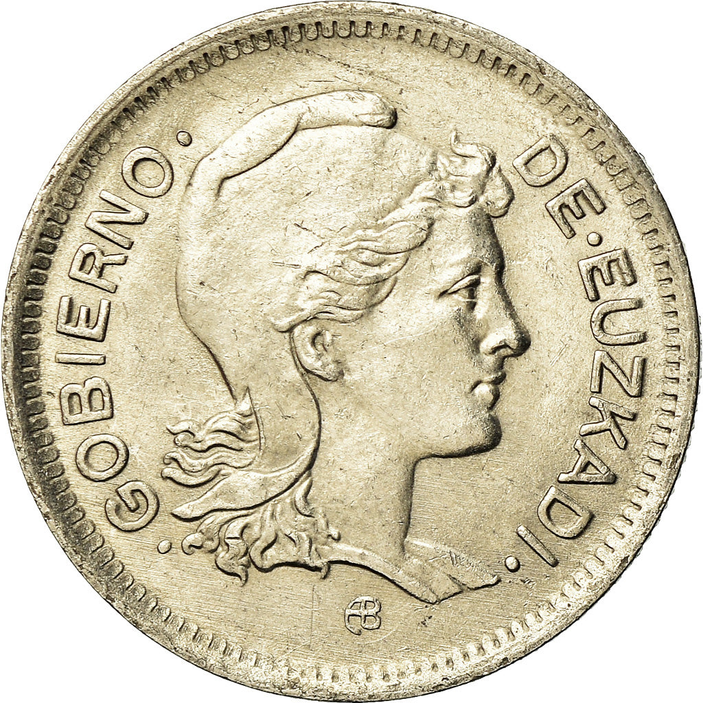 Coin, SPAIN CIVIL WAR, EUZKADI, Peseta, 1937, Brussels, MS(63), Nickel, KM:1