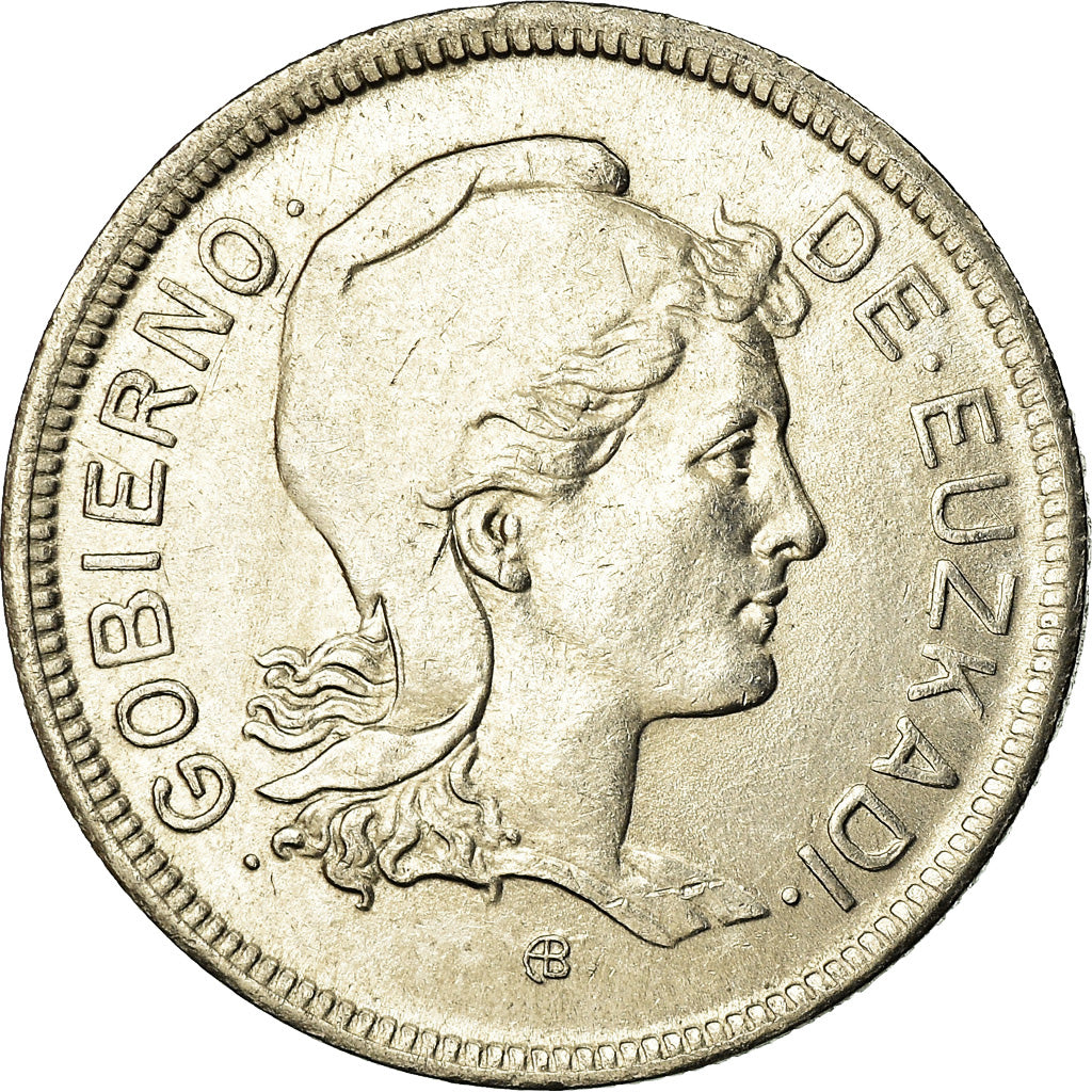 Coin, SPAIN CIVIL WAR, EUZKADI, 2 Pesetas, 1937, Brussels, AU(55-58), Nickel