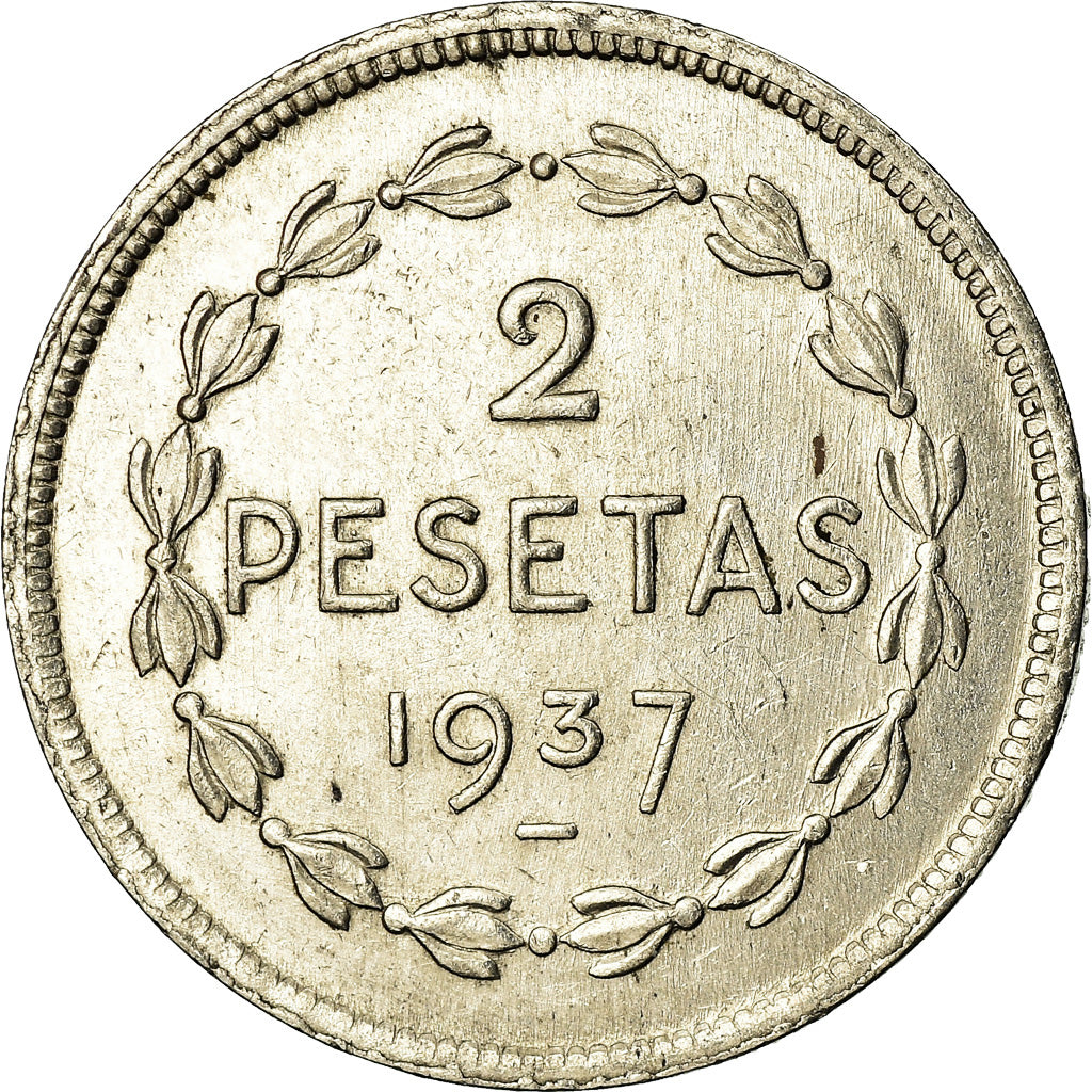Coin, SPAIN CIVIL WAR, EUZKADI, 2 Pesetas, 1937, Brussels, AU(55-58), Nickel