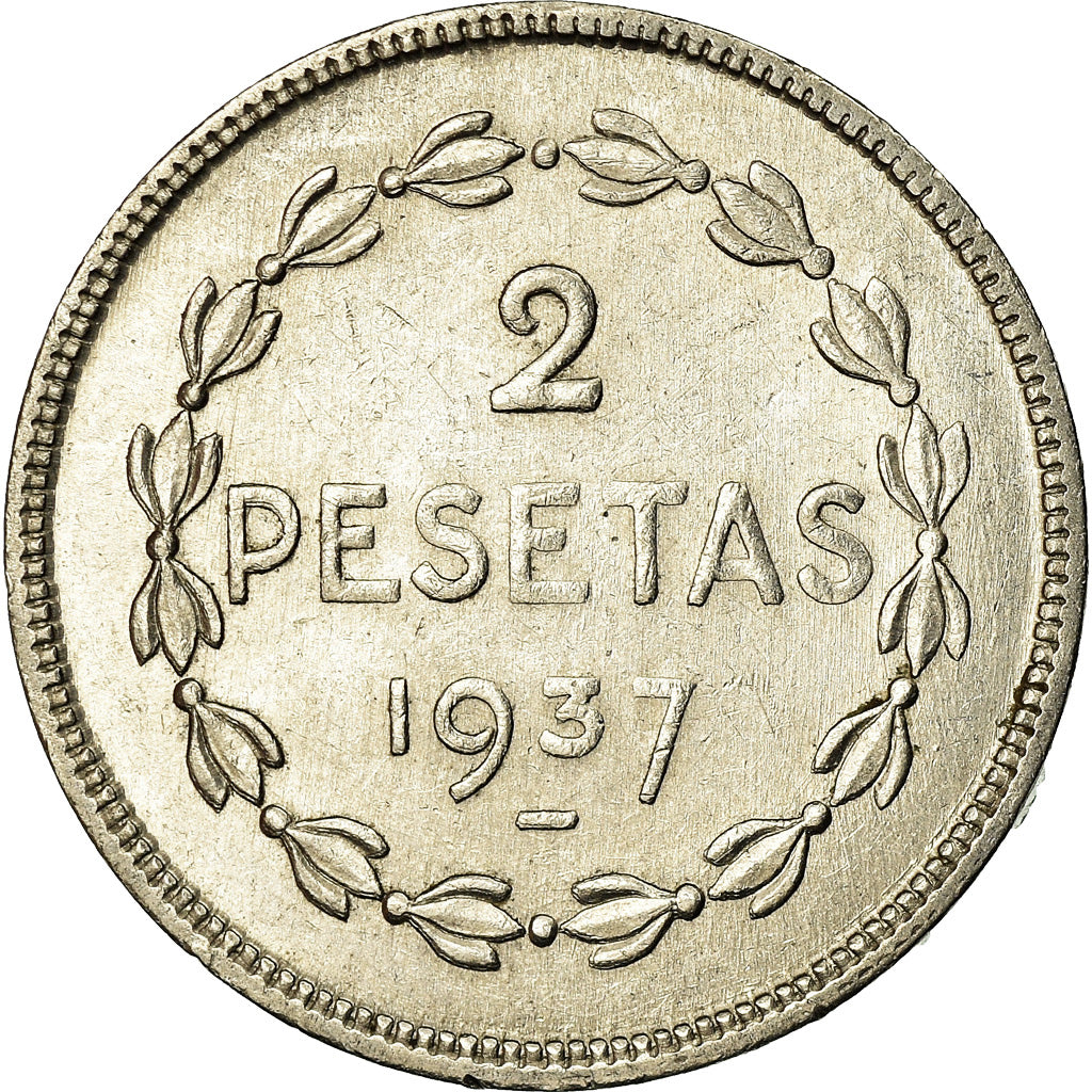 Moneta, GUERRA CIVILE SPAGNOLA, EUZKADI, 2 Pesetas, 1937, Brussels, SPL, Nichel