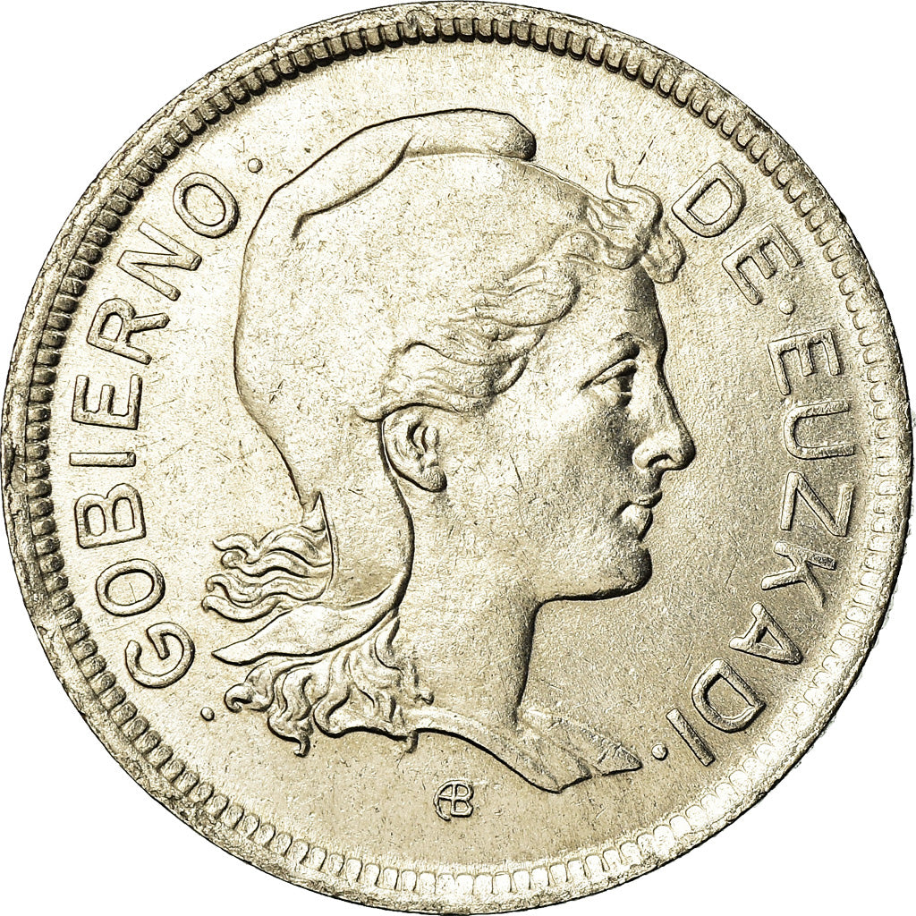 Coin, SPAIN CIVIL WAR, EUZKADI, 2 Pesetas, 1937, Brussels, MS(63), Nickel, KM:2