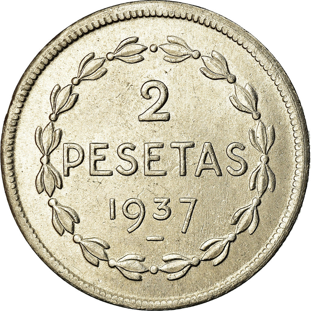 Coin, SPAIN CIVIL WAR, EUZKADI, 2 Pesetas, 1937, Brussels, MS(63), Nickel, KM:2