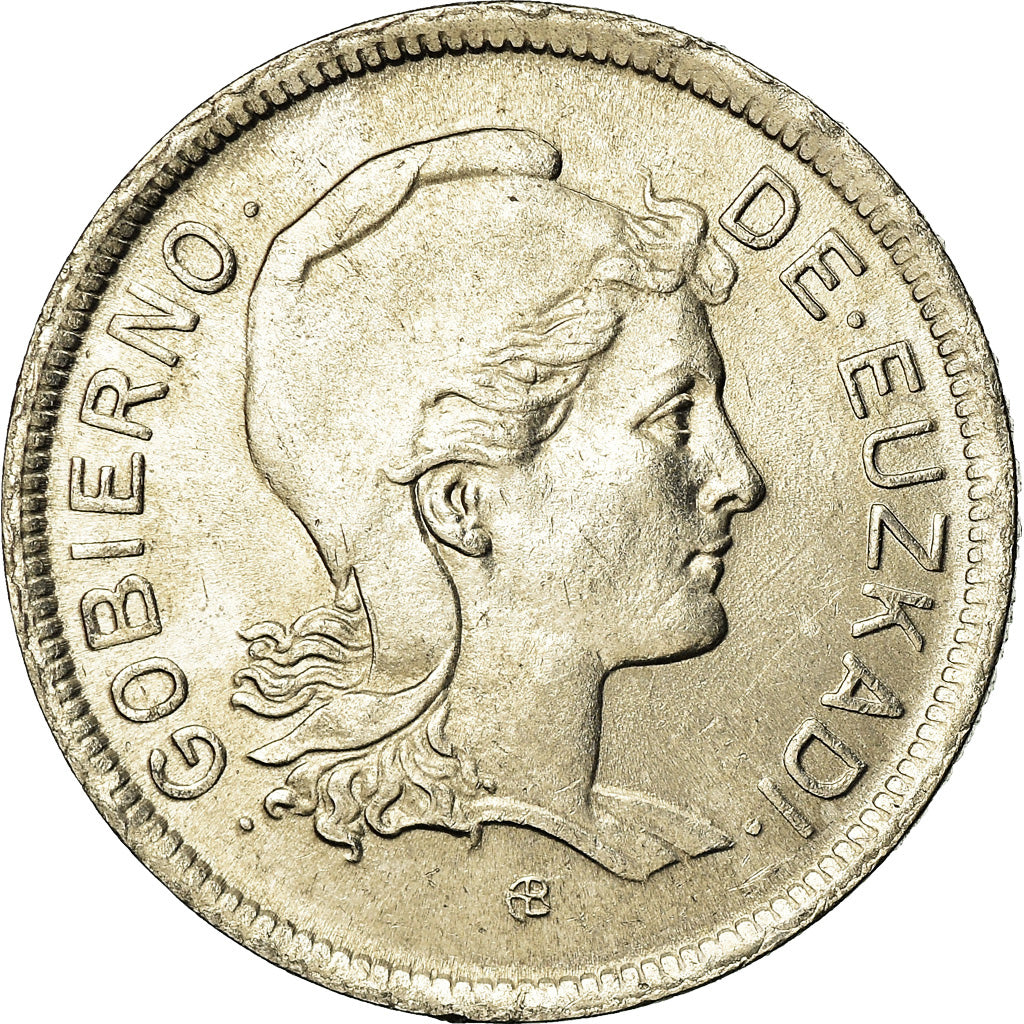 Coin, SPAIN CIVIL WAR, EUZKADI, 2 Pesetas, 1937, Brussels, MS(63), Nickel, KM:2