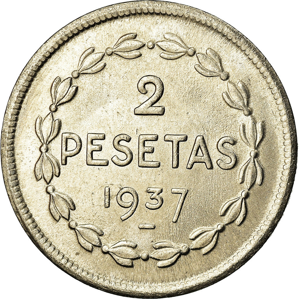 Coin, SPAIN CIVIL WAR, EUZKADI, 2 Pesetas, 1937, Brussels, MS(63), Nickel, KM:2