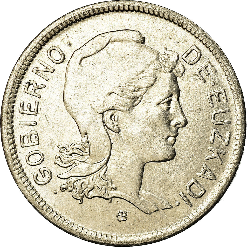 Coin, SPAIN CIVIL WAR, EUZKADI, 2 Pesetas, 1937, Brussels, MS(63), Nickel, KM:2