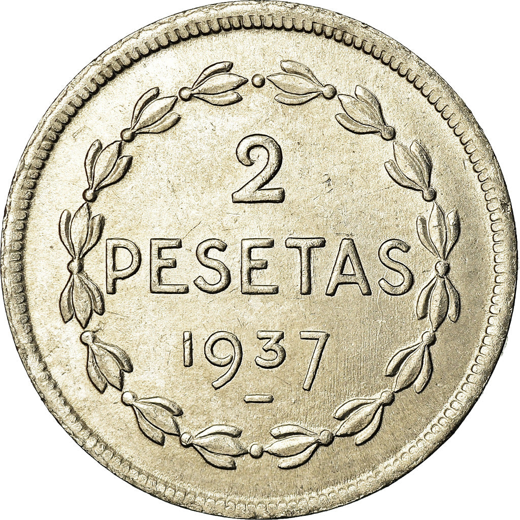 Coin, SPAIN CIVIL WAR, EUZKADI, 2 Pesetas, 1937, Brussels, MS(63), Nickel, KM:2